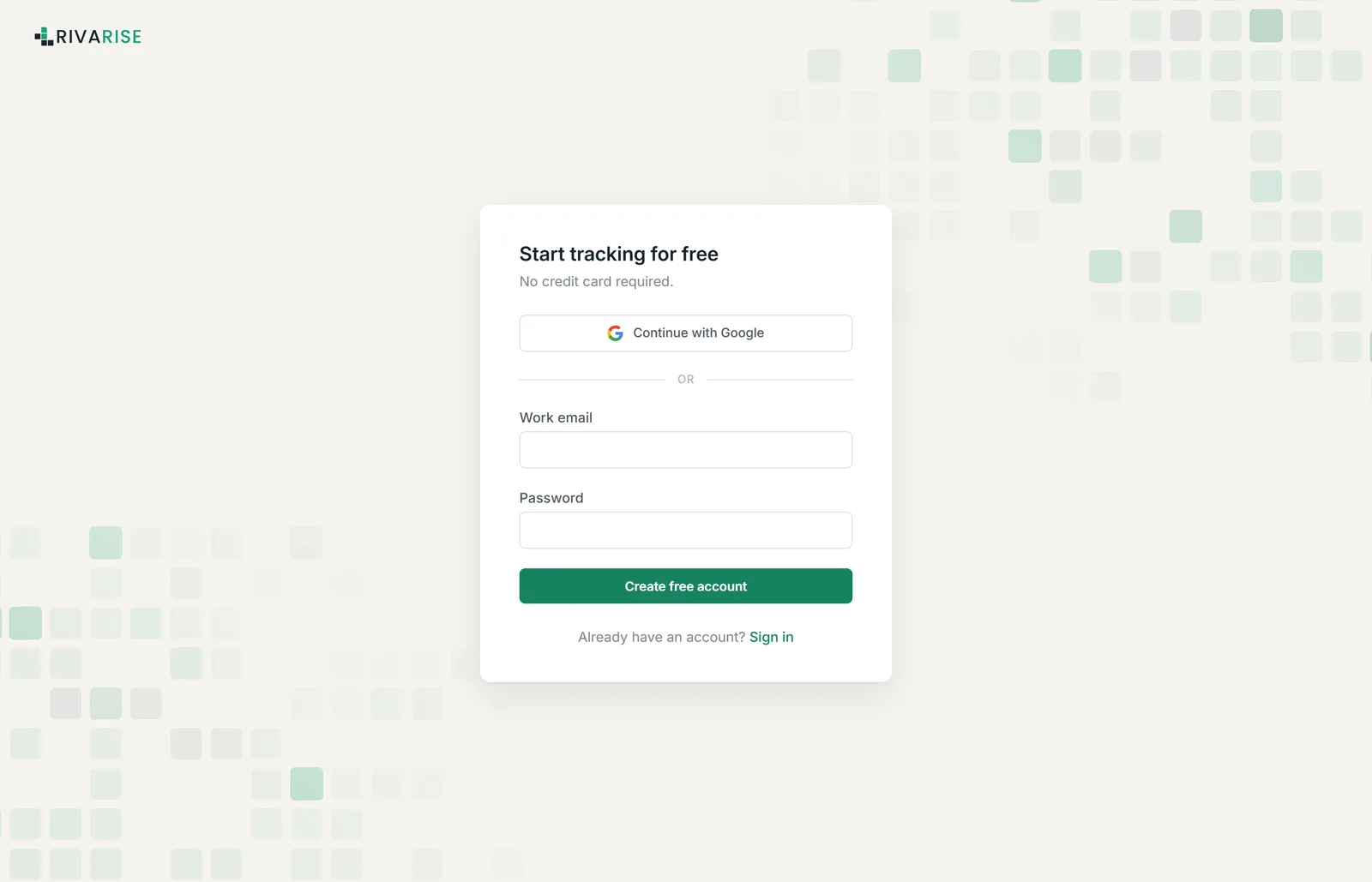 The Rivarise signup screen with email and password fields
